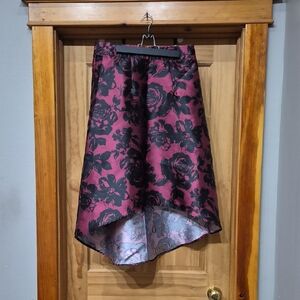 Maurices Burgundy and Black Floral Hi-Low Skirt